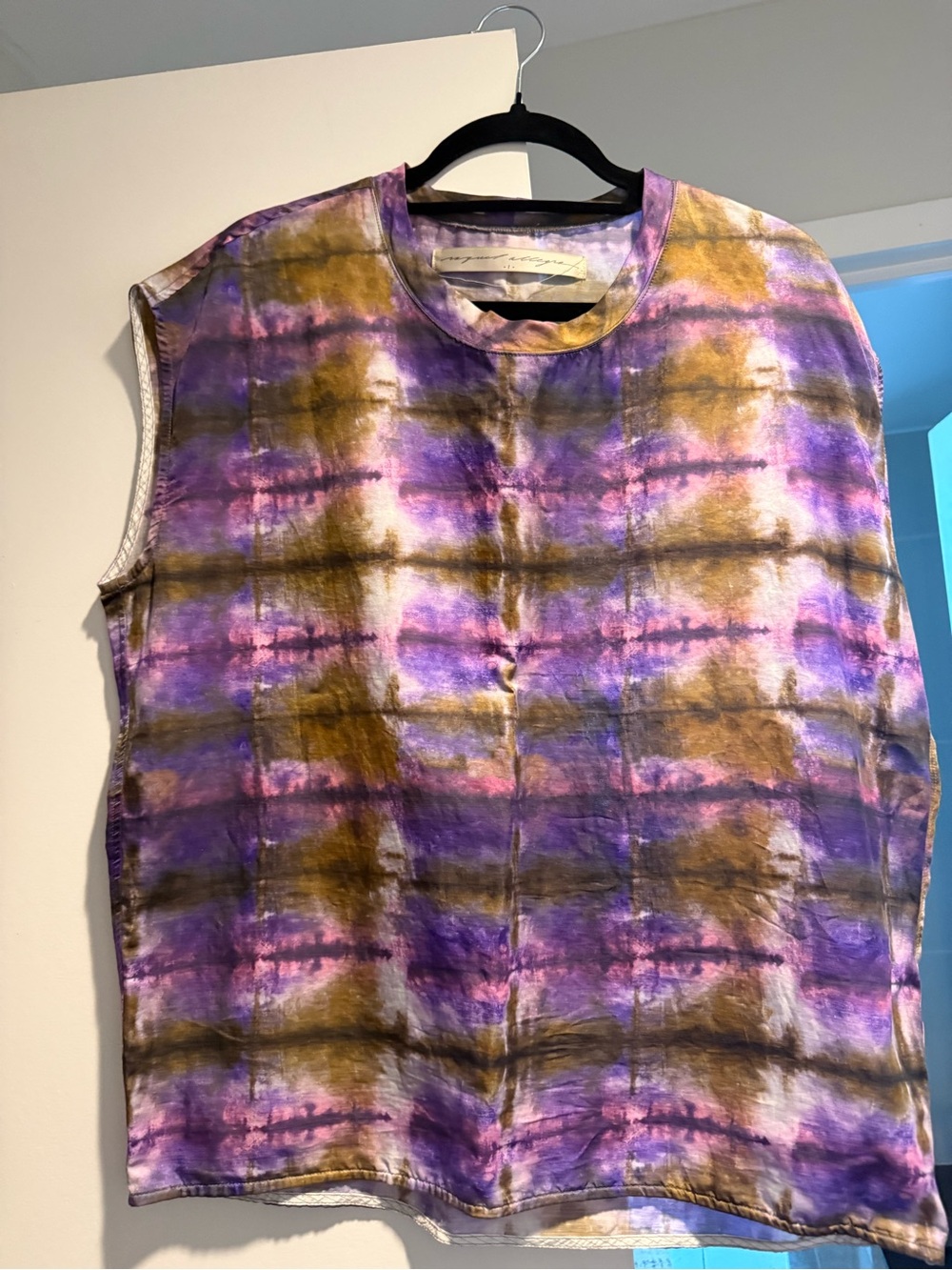 Raquel Allegra Purple and Olive Tie-Dye Muscle Tee